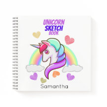 Primeiro Nome Cute Rainbow Hearts Unicorn Sketch