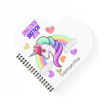 Primeiro Nome Cute Unicorn Rainbow Heart Sketch