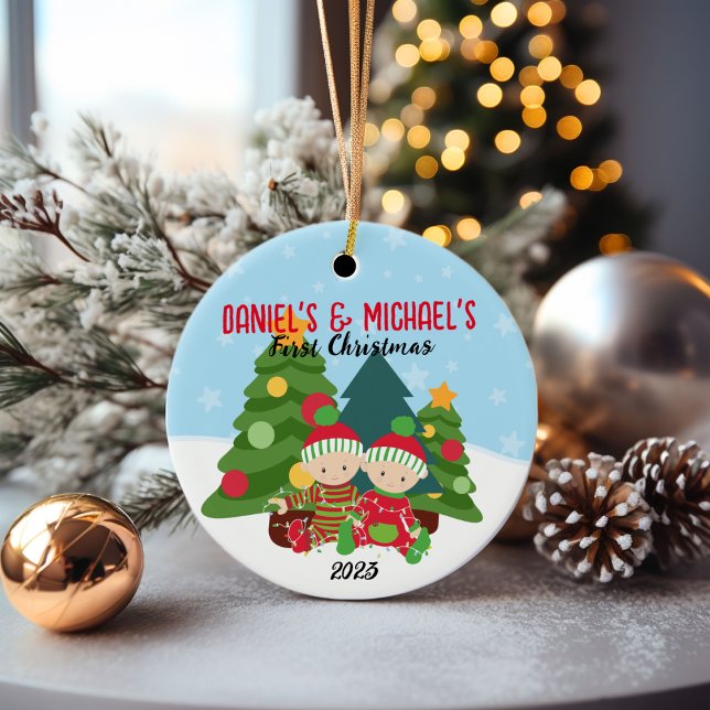 Primeiro Ornamento de Natal do 🎄 Bebê - Twin Boys (Twin Boys Christmas Ornaments)