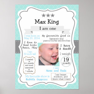 Primeiro poster de aniversário, azul para um menin