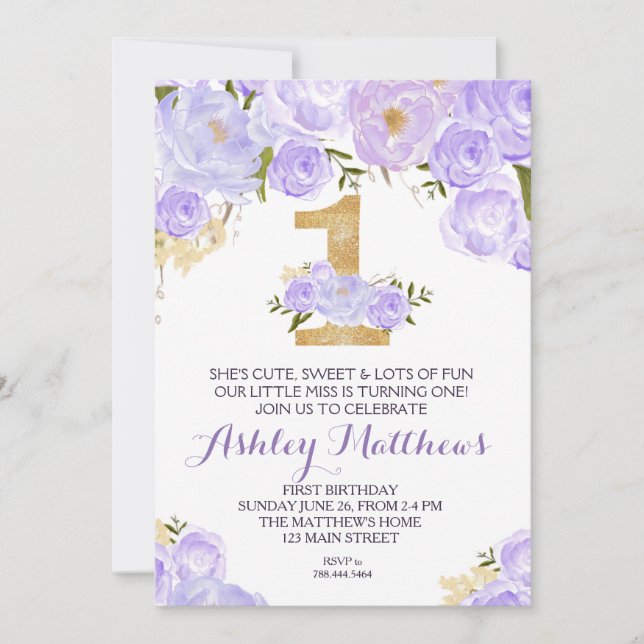 PRIMEIRO primeiro aniversario Belo Convite Floral, (Frente)