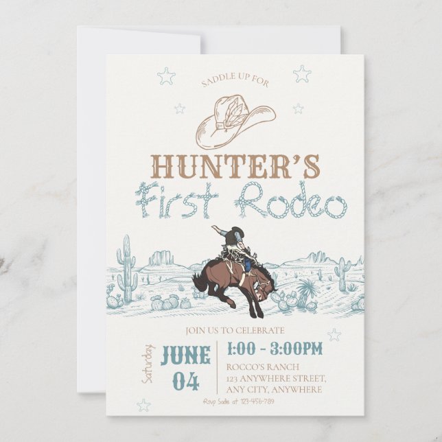 Primeiro Rodeio Convite de Aniversário | Cowboy Pr (Frente)