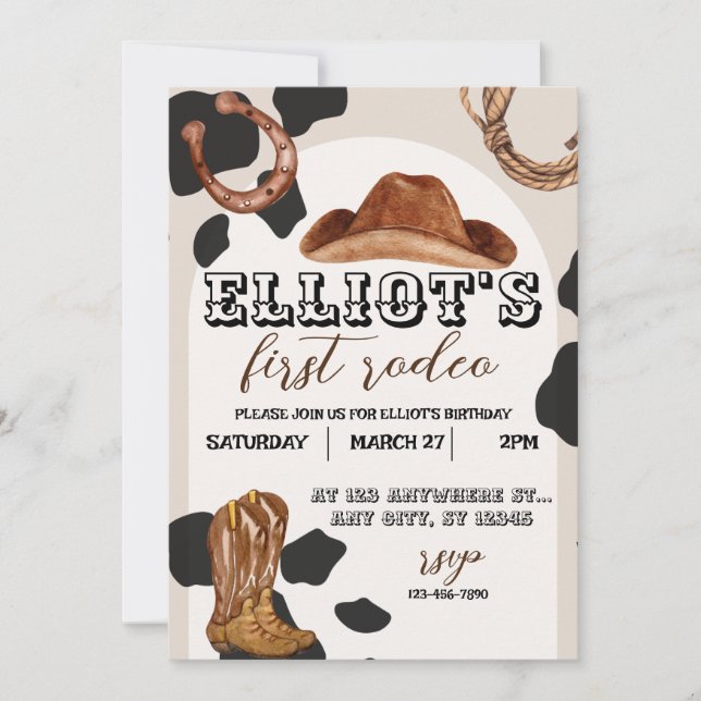 Primeiro Rodeio, Convite Para Cowboy Ocidental (Frente)