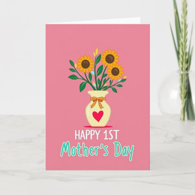 Primeiro vaso de flores para o Dia das Mães cartão (Frente)