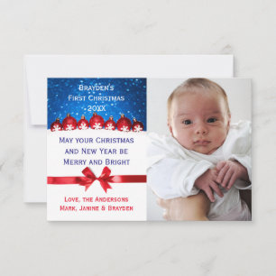 Primeiros enfeites de Natal vermelhos - cartão de 