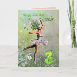 Primo 3, cartão de aniversário de fada de flores