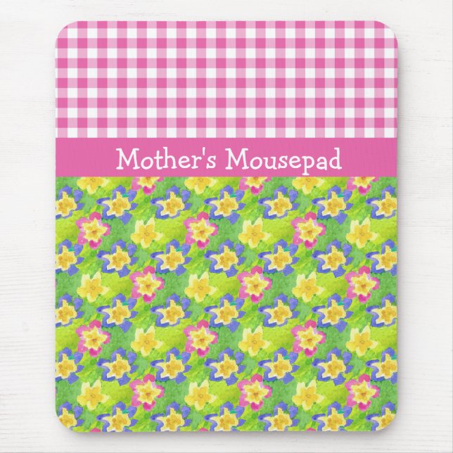 Primroses Mousepad para Personalizar: Gingham Rosa (Frente)