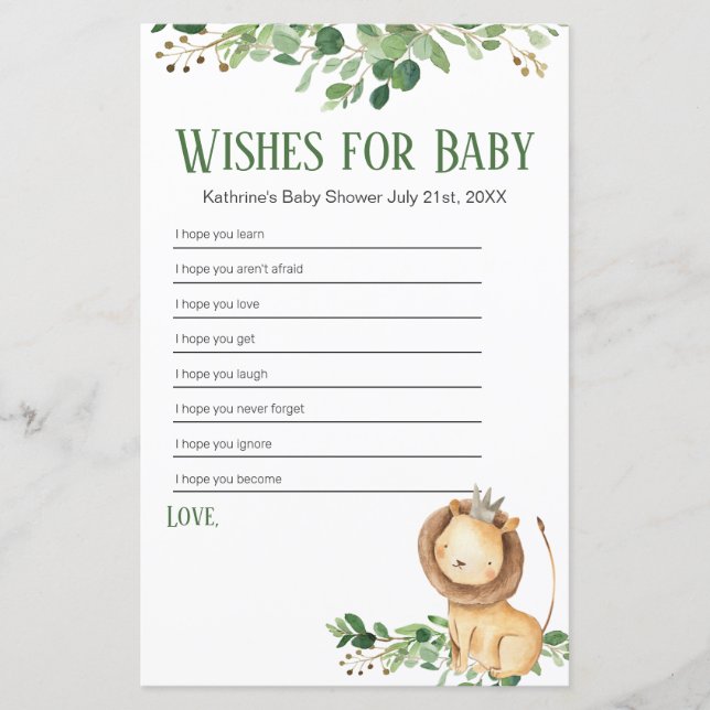 Prince Lion Greenery Fora-vontade para bebê (Frente)