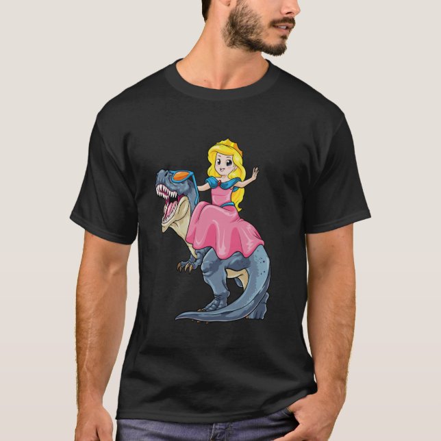 Princesa Andando Camisas Dinossauras Cute T-Rex Di (Frente)