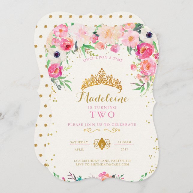 Princesa Aniversário Convite (Frente/Verso)