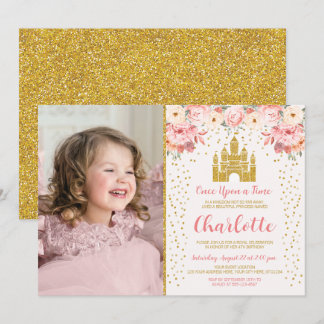 Princesa Aniversário Convite Floral Castelo