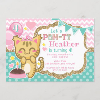 Princesa Aniversário Pata-ty Convite do gatinho da