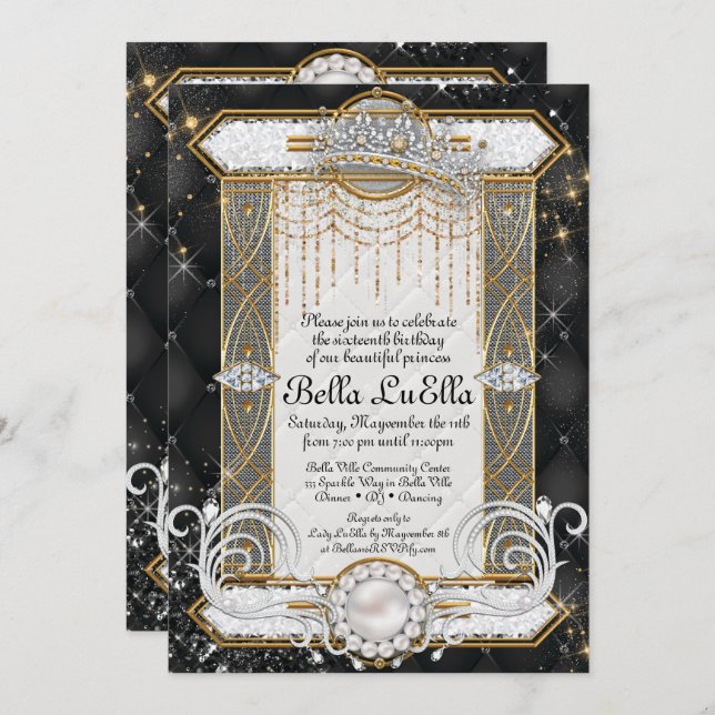Princesa Bling Diamond Convites de festas (Frente/Verso)