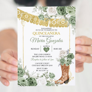 Princesa Boot Sage Convite Verde Quinceañera