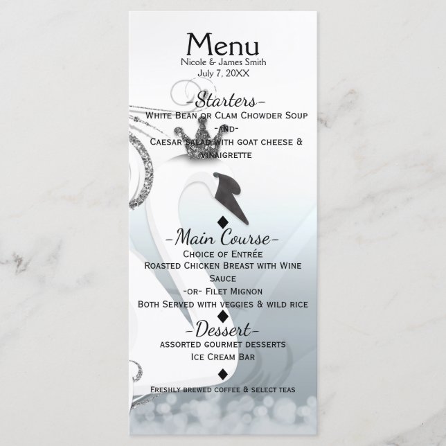 Princesa Cisne Prata & Branco Menu Personalizado E (Frente)