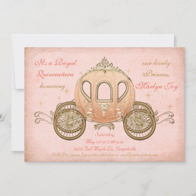 Princesa coral Quinceanera Convite do conto de (Frente)