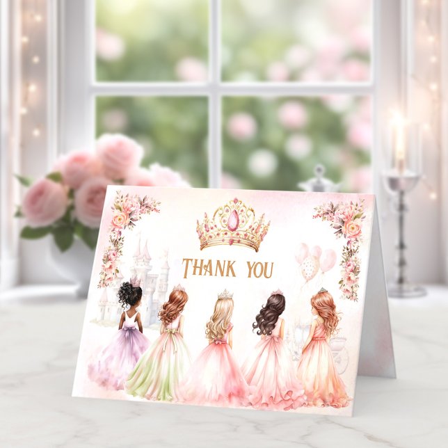 Princesa Coroa Rosa Dourada Cartões de agradecimen (Princess Crown Pink Gold Girl Thank You Card)