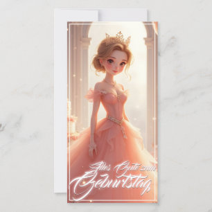 Princesa de aniversário em vestido rosa dos sonhos