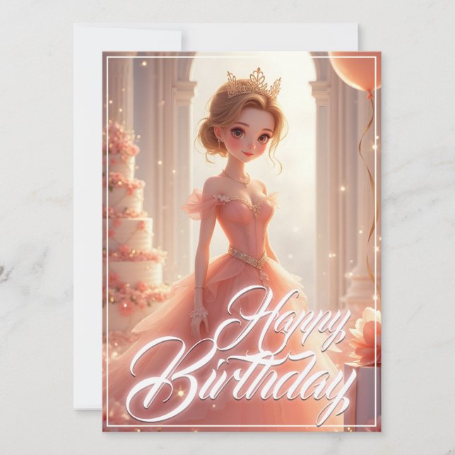 Princesa de Aniversário num Vestido Rosa Sonhador (Frente)