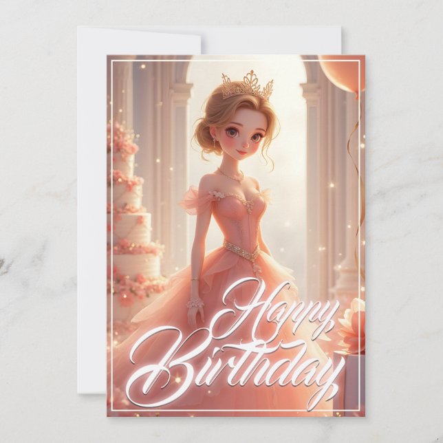 Princesa de Aniversário num Vestido Rosa Sonhador (Frente)
