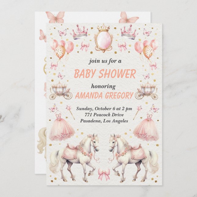 Princesa Elegante - Convite ao Chá de fraldas (Frente/Verso)