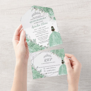 Princesa Floral Mint Green Silver Quinceañera 16