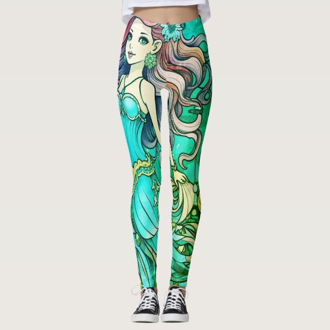 Princesa Mermaid Steampunk Verde Leggings Personal (Frente)