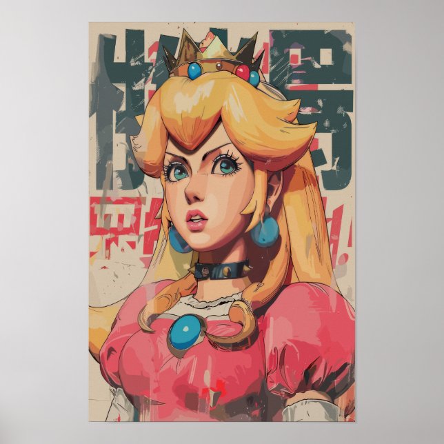 Princesa Peach - Estilo de Arte Japonês Poster (Frente)