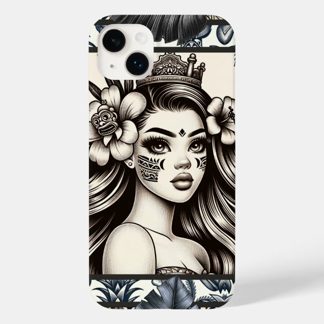 Princesa Polinésia Floral Azul Tribal (Verso)