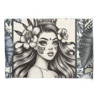 Princesa Polinésia Floral Tribal Azul