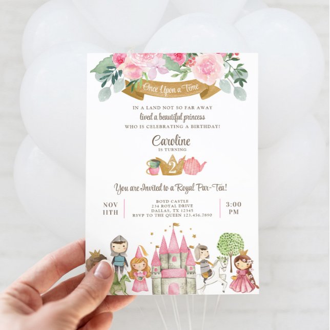 Princesa Príncipe e Cavaleiro Festa de Tea Convite (Princess and Knight Birthday Tea Party Invite)