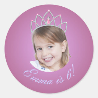 Princesa Rosa com Adesivo de Aniversário de Foto c