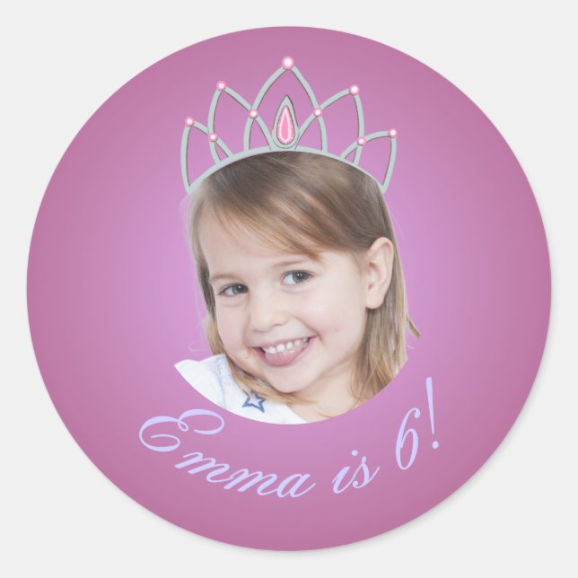 Princesa Rosa com Adesivo de Aniversário de Foto c (Frente)