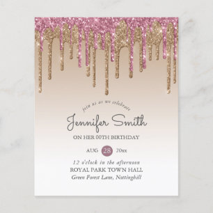 Princesa ROSA PINK Glitter DOURADO de gota QUALQUE