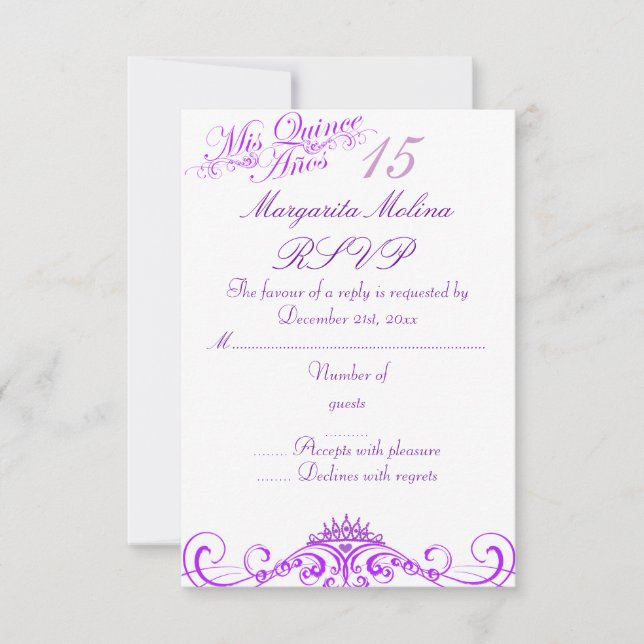 Princesa Roxo Tiara Quinceanera RSVP (Frente)