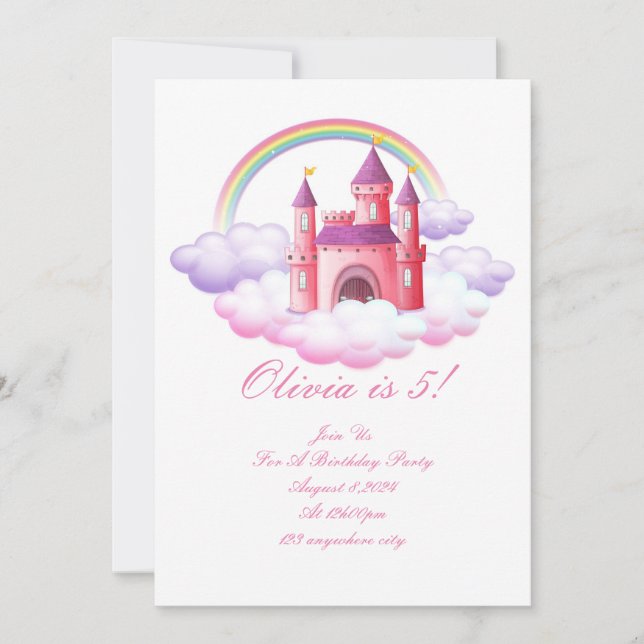 PRINCESS CASTLE CONVITE DE ANIVERSÁRIO COLORIDO (Frente)