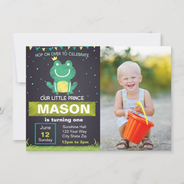 Príncipe Aniversário Convite do sapo com imagem (Frente)