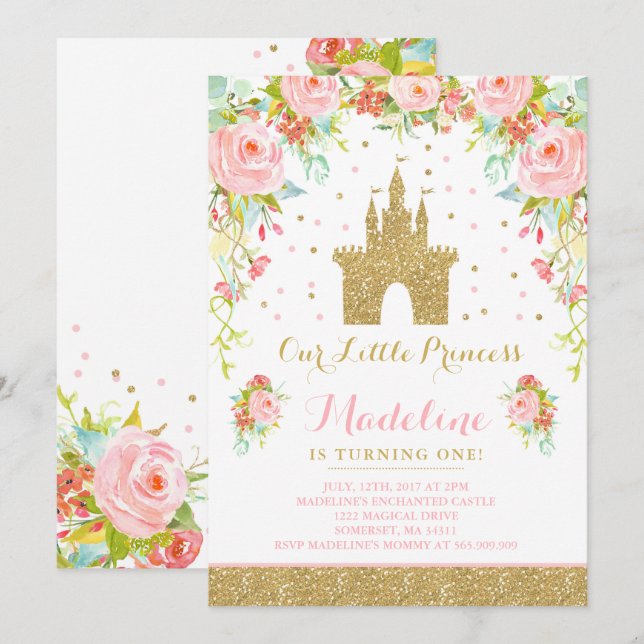 Príncipe Aniversário Convite Dourada Princesa Cata (Frente/Verso)