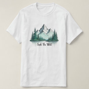 Procure o Selvagem" Camiseta de Paisagem Montanhos
