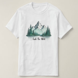 Procure o Selvagem" Camiseta de Paisagem Montanhos