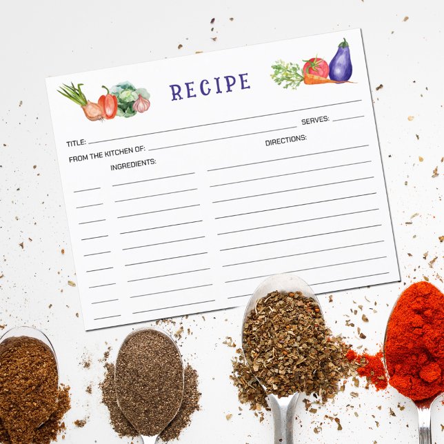 Produtos Hortícolas de Aquarela, Cartão de Receita (Criador carregado)