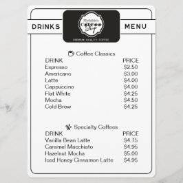 Professional Coffee Shop Personalized Drinks Menu