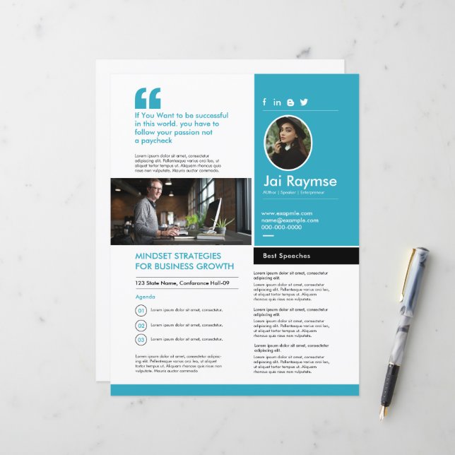 Professional Speaker One Sheet Template (Frente/Verso In Situ)