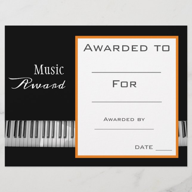 Professor de música para certificado de prêmio de  (Frente)