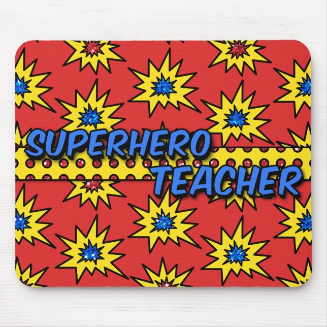 Professor de Super Herói Vermelho Glitter Mousepad (Frente)
