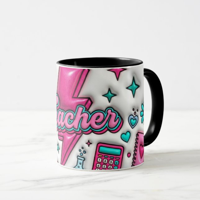 Professor Groovy Retro Rosa e Turquesa Caneca Comb (Frente Esquerda)