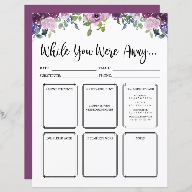 Professor Substituto Floral Enquanto Estivesse Aus (Frente/Verso)