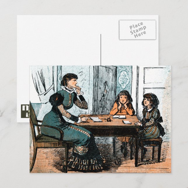 Professora e estudantes. Cartões postais Vintage A (Frente/Verso)