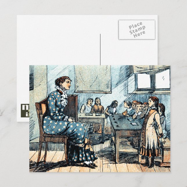 Professora e estudantes. Cartões postais Vintage A (Frente/Verso)