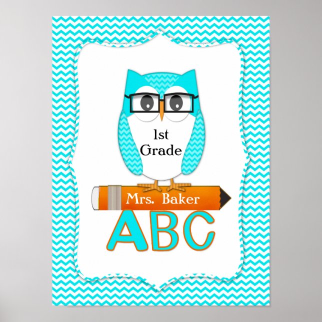 Professora Owl Chevron Poster (Frente)